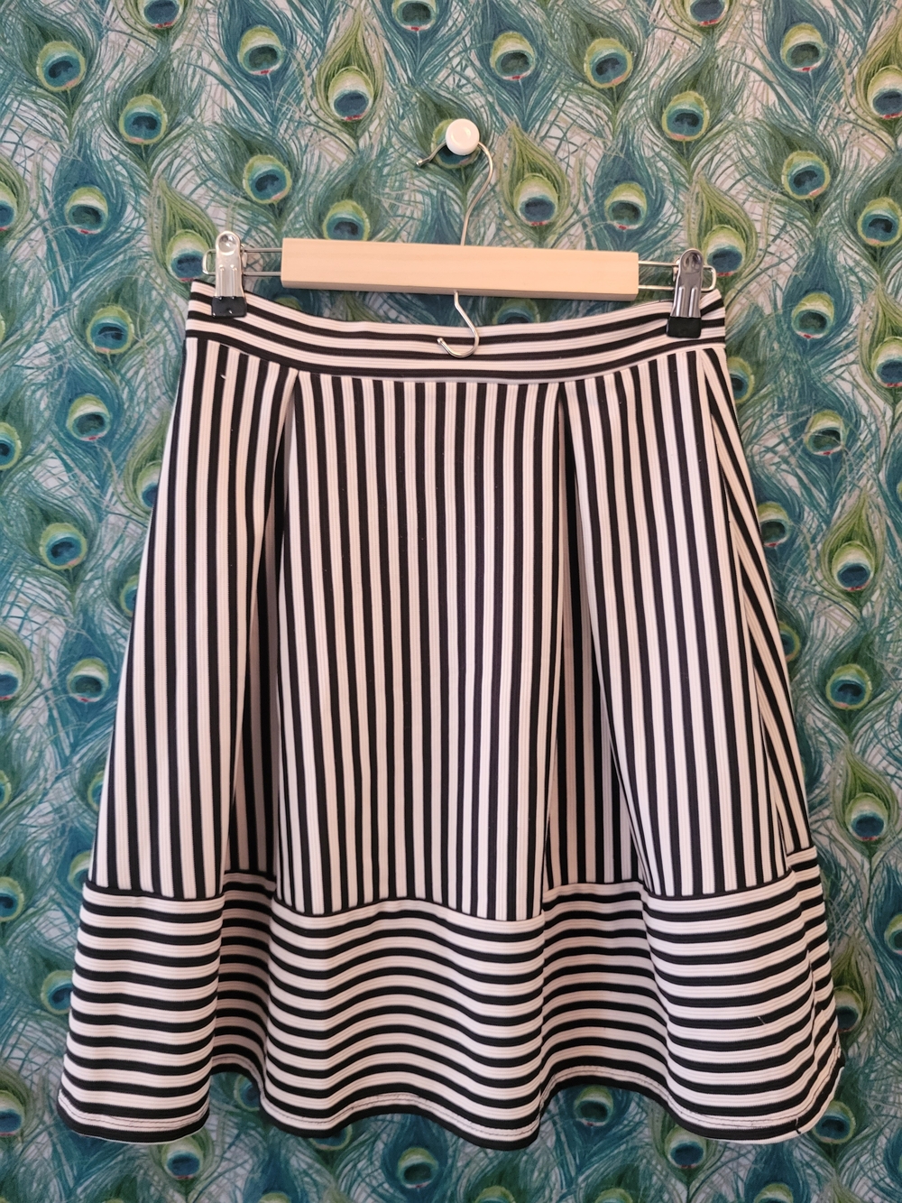 maitai Black and White Vertical-Stripe A-Line Skirt